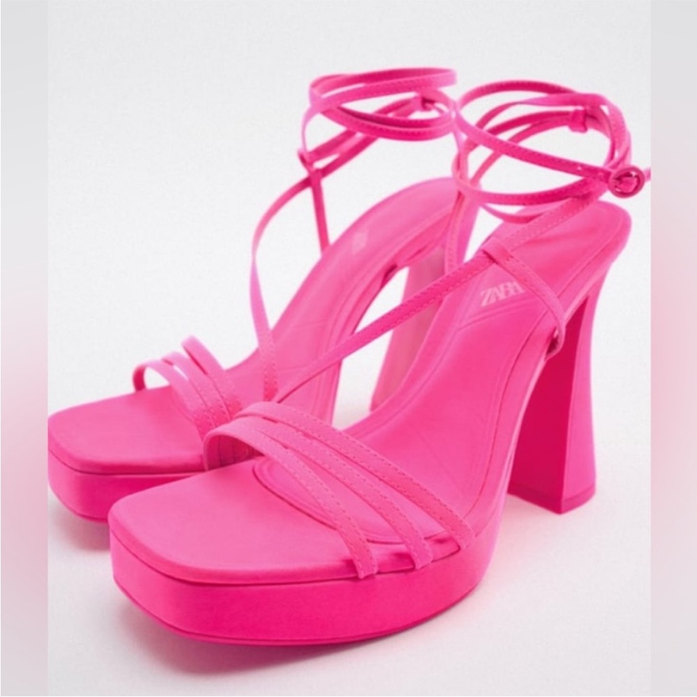 “ZARA” Satin Strappy Wraparound Platform Sandal Heels - Picture 2 of 16